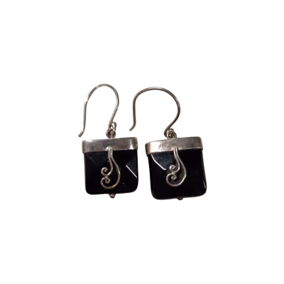 925 Hook Drop Earrings with Black Stones