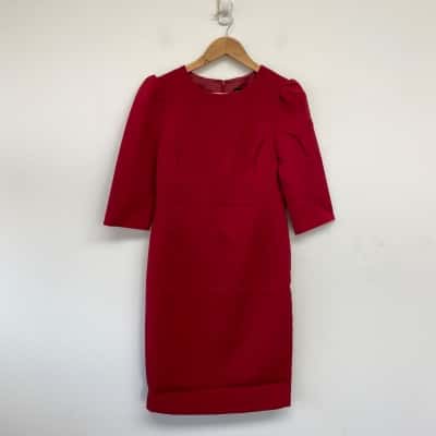 Dorothy Perkins Red Long Sleeve Midi Dress  Size 8 