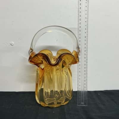 Vintage Amber Glass Basket