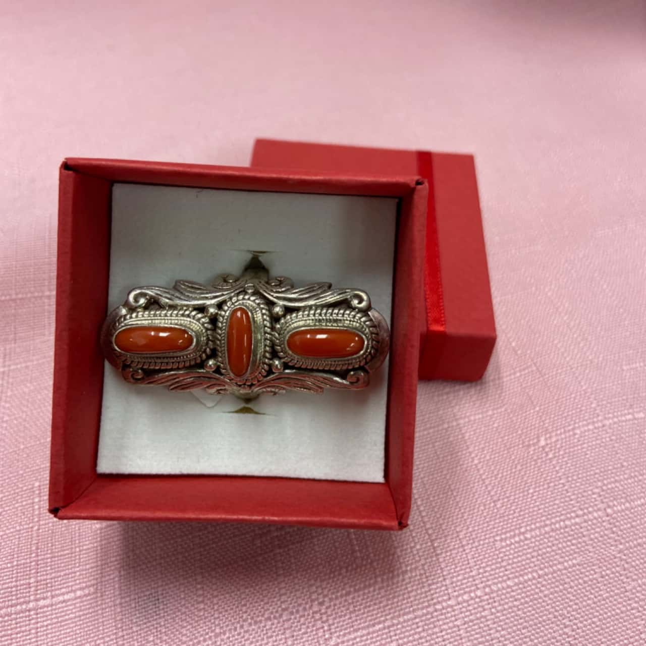 Silver Ring Red Stone .925 Size R(s)