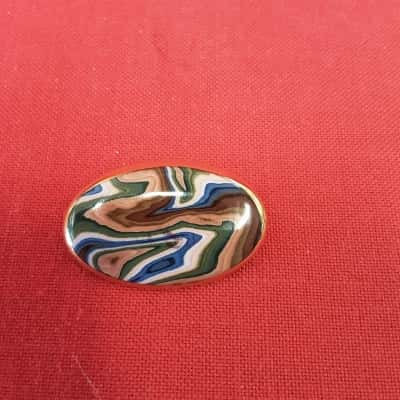 Multi-coloured ceramic style polished Dome brooch