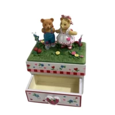 Vintage Kissing Bears Animated Spinning Jewellery Music Box