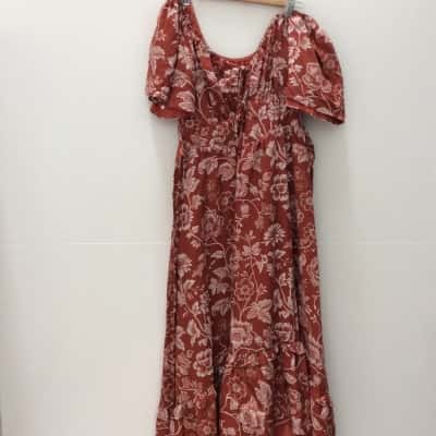 Aulieude Womens Size L Casual Dress Brown / Pattern / White 