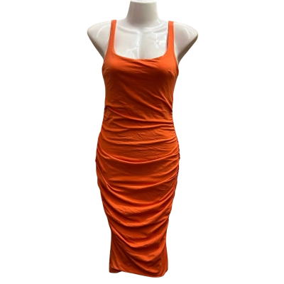 KOOKAI Size 2 Orange Bodycon Ruched Midi Dress