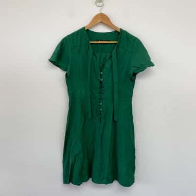 Princess Highway Green Short Sleeve Button Detail Mini Dress Size 12 