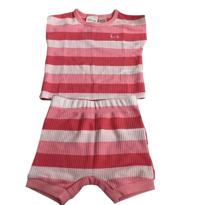 Peter Alexander Baby Size 0 Waffle Knit Top & Shorts Set Pink Pink Stripe