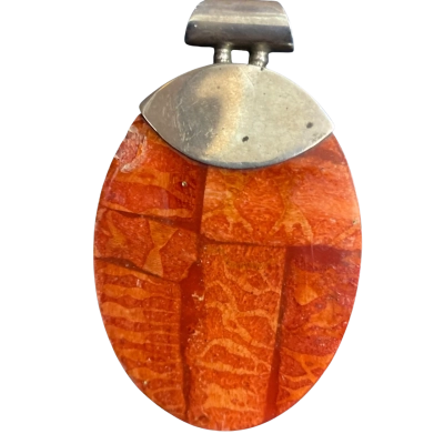  Womens Stirling silver & dyed red coral 4.5x7.5 Pendant 