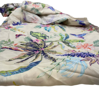 Chiffon fabric..  125 x 140 cm approx.  Tropical paradise flowers and birds.