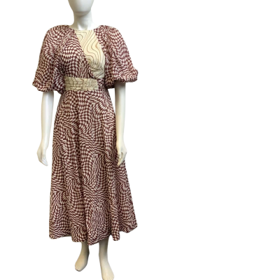 Brand New Rachel Gilbert Womens  AUS Size 6 Lola Patterned Maxi Dress Brown / Cream