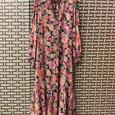 Hansen & Gretel Silk Women's Size S Casual Floral Longsleeve Maxi Dress Party Spring Summer 