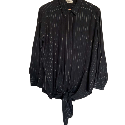 Mela Purdie Womens  Size 12 Long Sleeve Shirt Navy Blue / Pinstriped / Silver 
