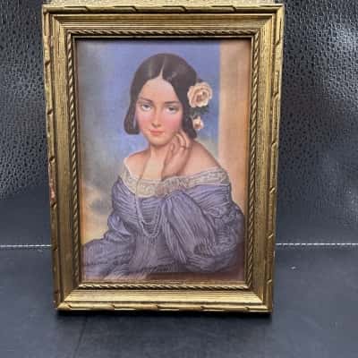 Silk Picture in Frame of Vintage Victorian Woman