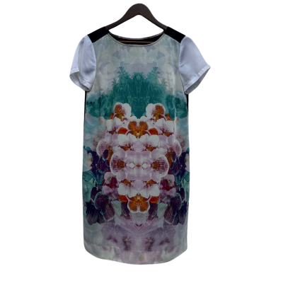 DKNY Womens Floral half Sleeve Shift Dress Size 4 Multicoloured 