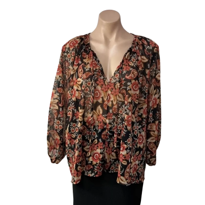 Salty Crush Womens Size S/ M Black / Orange / Brown / Cream Pattern 3/4 Sleeve Top (new)