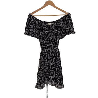 Seed Heritage Womens  Size XS Mini Dress / Off The Shoulder Dress / Short Sleeve Dress  Black  / Floral / White 