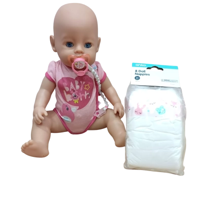 Zaph Creation's Baby Born soft-touch doll with the 8 doll nappies