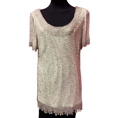 Eve Hunter Womens  Size 16 Pale Green 100% Silk Bead and Sequin Top