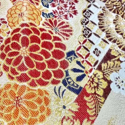 Japanese Maru Obi- Silk Blend Floral Gold Thread- just divine 