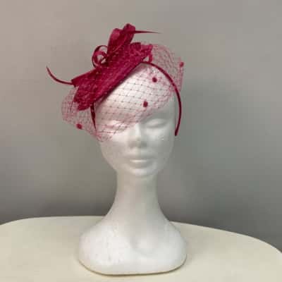  Womens Pink Fascinator on headband Mesh & feathers 