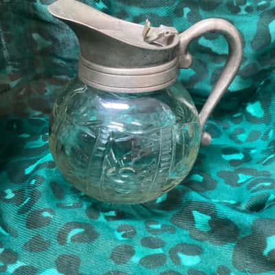 Antique Cut Glass Ball Jug, Silver Plated