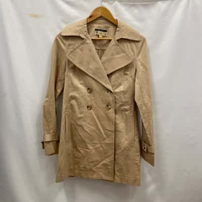 Cue Italian Fabric Women's Cotton/Linen Coat Size 8 Beige / Brown 