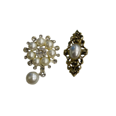 Lot of 2 Womens Brooches Gold / Pearl / Silver Coloured 