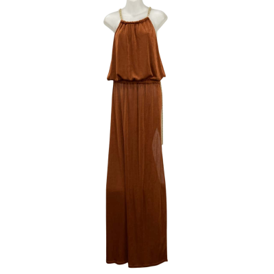 Brand New - Showpo - Womens Chrys Halter Chain Maxi Dress -  Size 20 - Rust
