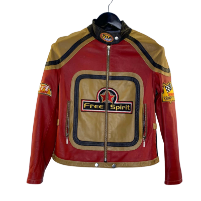 Vintage 1990 Leather Motorcycle Jacket Mens  Size 36 / S Brown / Red 