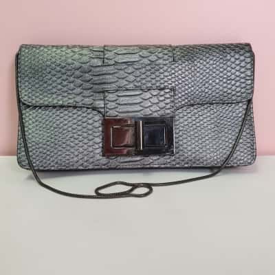 Olga Berg Women's Croc Skin Style Handbag Silver 