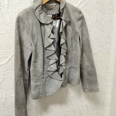 White House Black Market Light Gray Leather Jacket VGUC