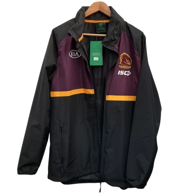  Brisbane Broncos Official NRL Mens Size XL Front Zipper Wet weather Jacket Black  / Maroon / Yellow BNWT