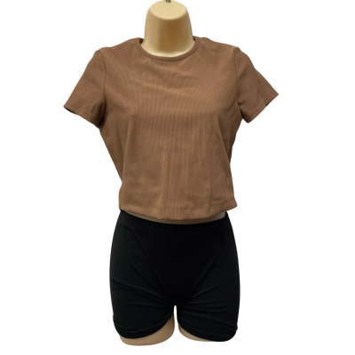 LSKD Womens  Size 8 Short Sleeve Shirt Brown 