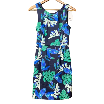 BNWT Marcs Womens Size 6 Green/Navy Blue Monstera Pattern Dress