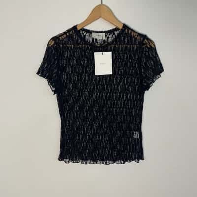 Dissh Womens  Size S Lizzie Lace Cap Sleeve Top Black Stretch NEW WITH TAGS