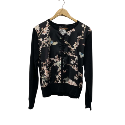  Womens  Size XL Button-down Cardigan Black  / Floral 