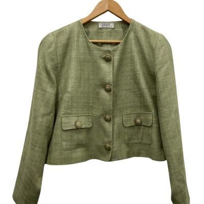 Fletcher Jones Size 16 SILK Cropped Jacket Green 