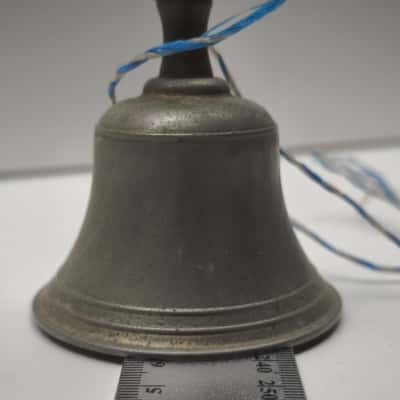 Vintage Pewter Heavy Metal Hand Bell Clapper String Handle 7cm Base