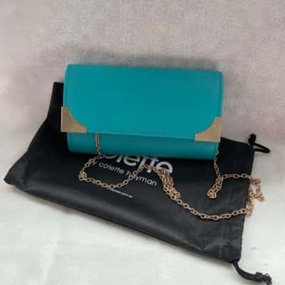 Colette Hayman Women's Jade Green Clutch/  Gold Tone Chain Shoulder Bag with Dust Bag