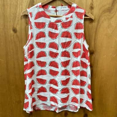 7 Sisters White Watermelon Patterned Top Size S 