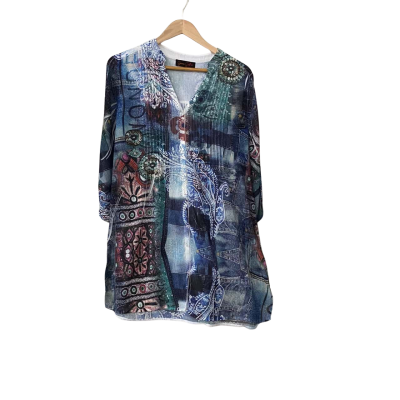  Womens  Size 12 / 3 Blouse / Long Sleeve Top Blue / Pattern 