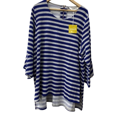 Virtuelle Womens  Size L Long Sleeve Top Grey / Navy Blue / Striped 