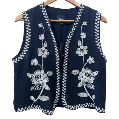 Sportsgirl Black/Cream Floral Embroidered Vest Jacket Size 10  
