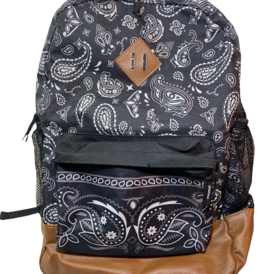  Undefeated black bandana print polyester backpack with a tan poly-leather base