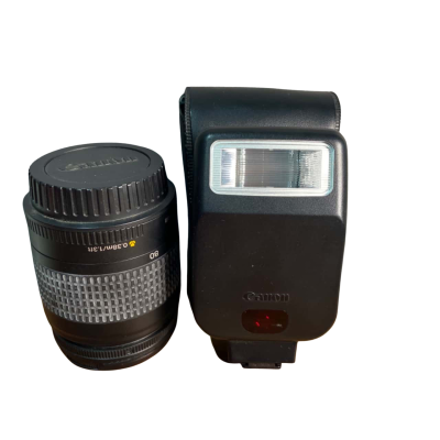 Canon Speedlite 200E flash and Canon EF 28-80mm  zoom lens
