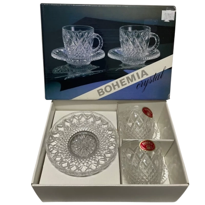 Bohemia Crystal 2 PCs cup with saucer in box