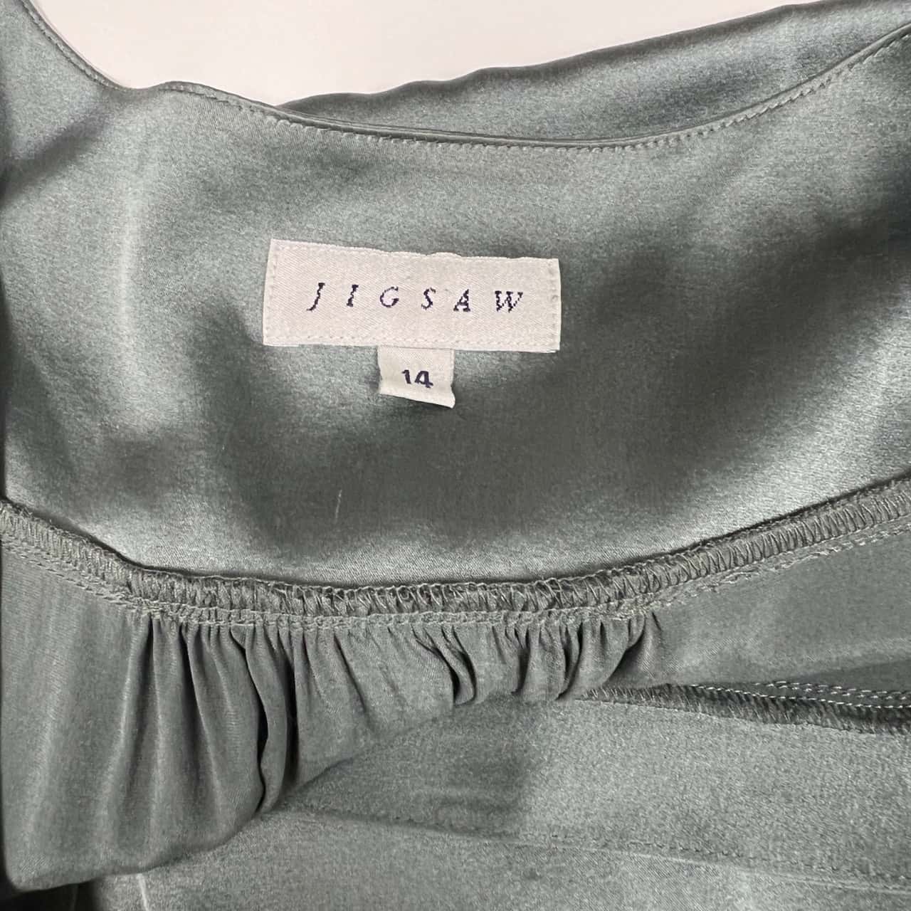 Jigsaw Womens Size 14 V-neck Satin Silk Dress Green (s)