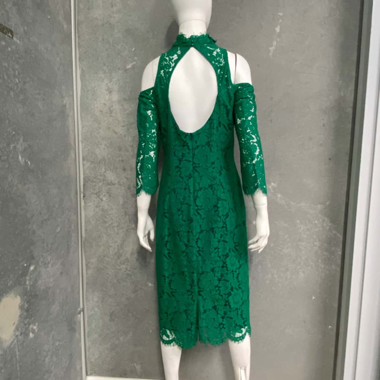 knee length dresses for ladies Tina Holly Couture T18326 Emerald Green Lace Midi Cocktail Dress main image 0
