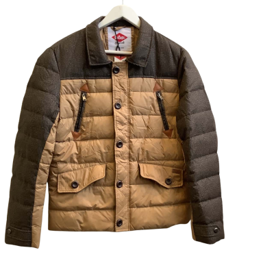 Brand New Lee Cooper Mens  AUS Size S Two Tone Winter Puffer Jacket Beige / Brown 