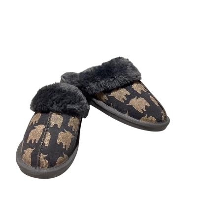NEXT Relax  Womens  Size M Brown / Grey Slide On Slippers with "YAK" Print