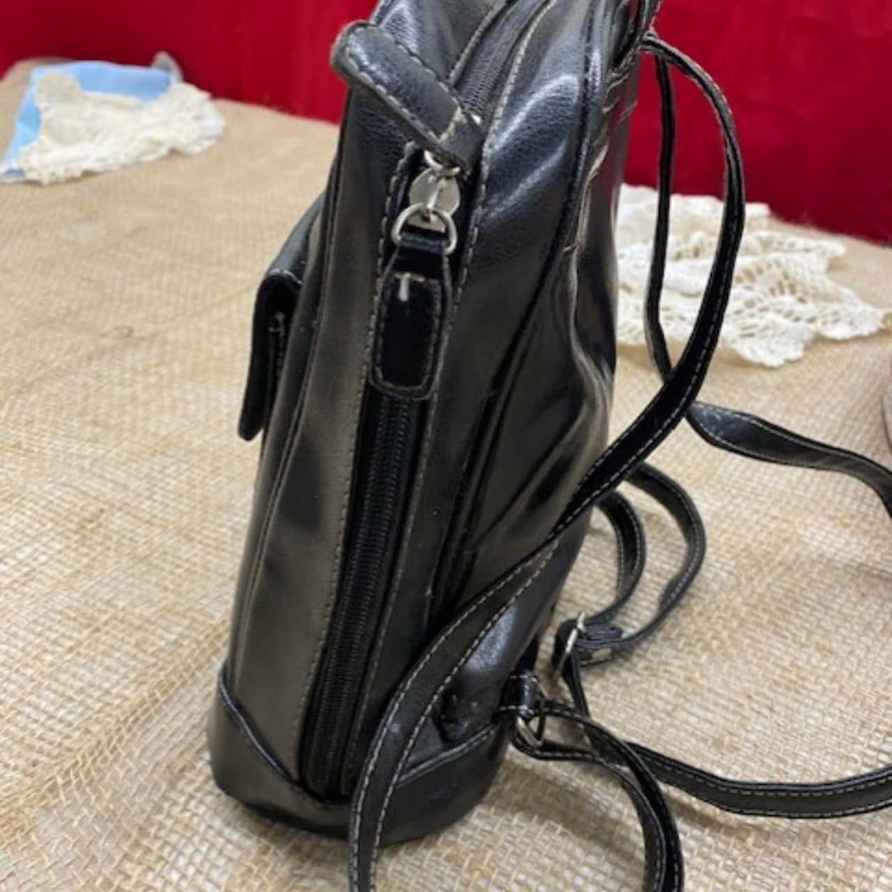 cute black leather backpack